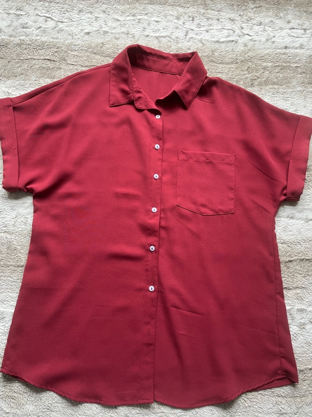 Relaxed Short-Sleeve Button-Down Shirt - Red/Brown